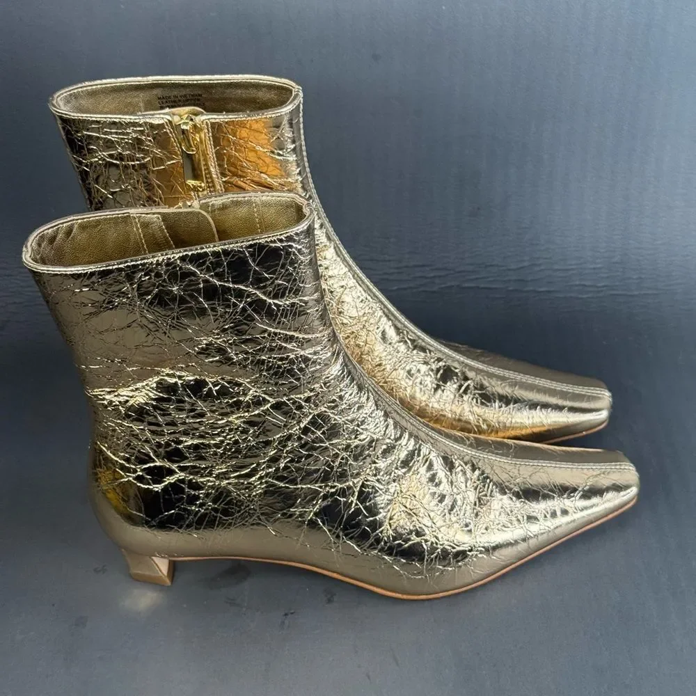 MICHAEL Kors Cosmo Kitten ankle boots gold metallic leather women’s size 6.5 - Picture 3 of 10